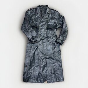 Vintage Long Black Leather Trench Coat Women’s Size XL Belted